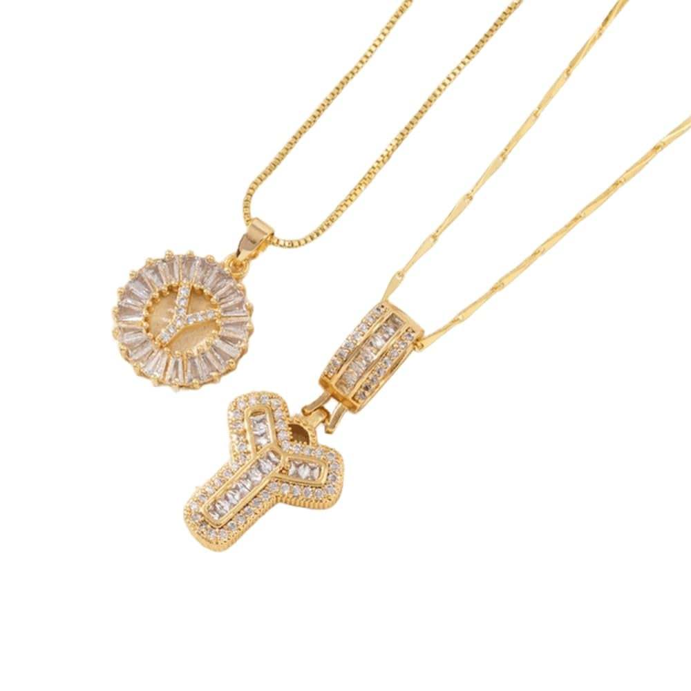 2 Pack - Initial Letter Pendant Necklaces with zircon stones for women fashion jewelry for parties birthdays valentine's day gift