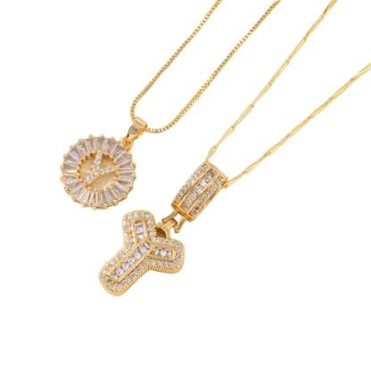 2 Pack - Initial Letter Pendant Necklaces with zircon stones for women fashion jewelry for parties birthdays valentine's day gift