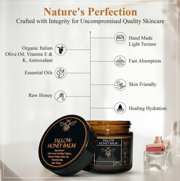 ⏳Organic Grass-Fed Beef Tallow Balm with Raw Honey