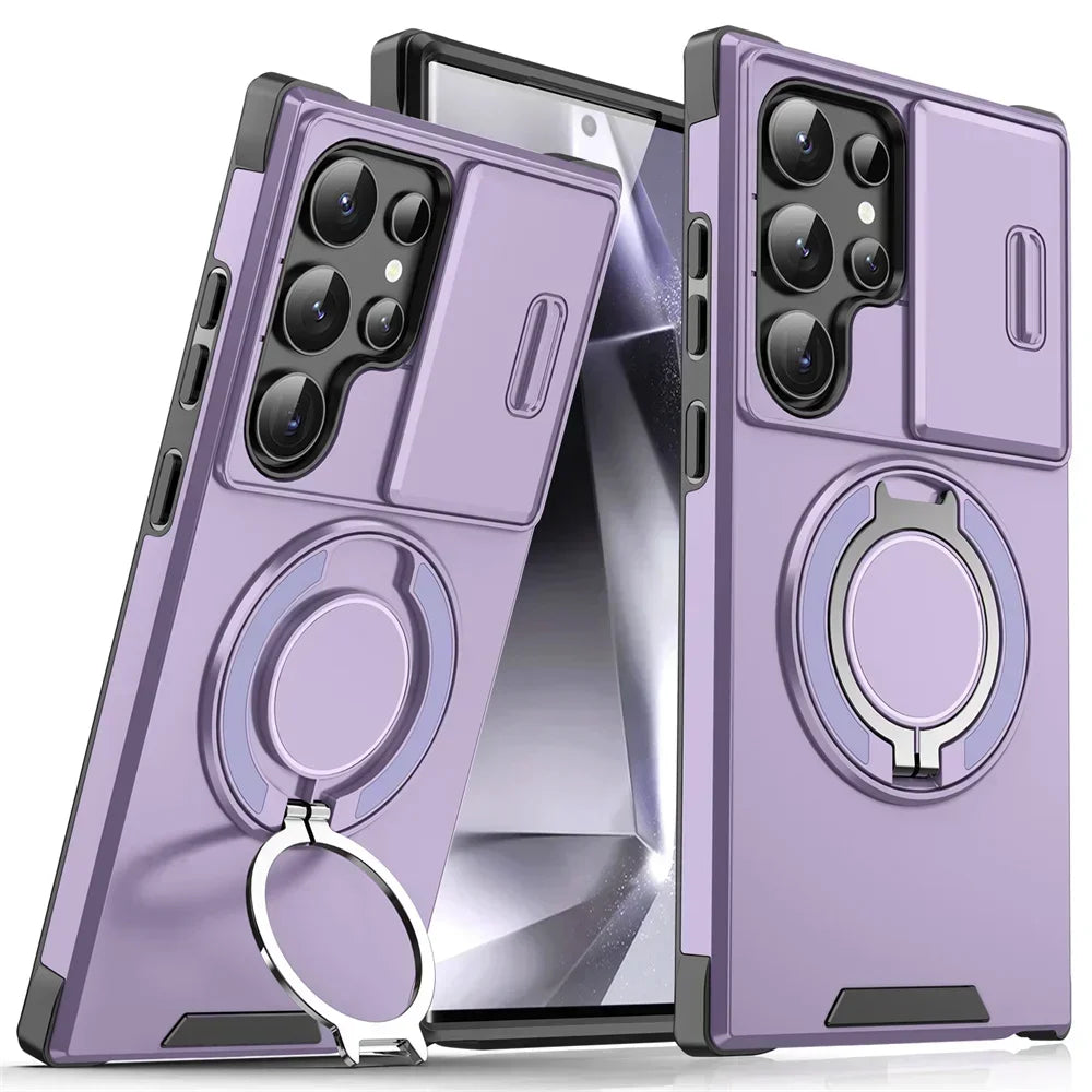 New Slide Camera Protection Magnetic Stand Phone Case for Samsung S25 ~ S21 Ultra