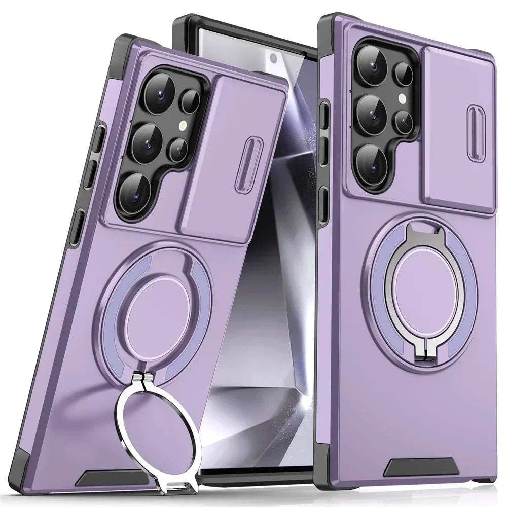New Slide Camera Protection Magnetic Stand Phone Case for Samsung S25 ~ S21 Ultra