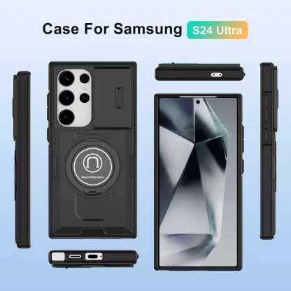Samsung Galaxy S24 S23 Plus Ultra S22 Case Matte Skin-Friendly Magnetic Rotating Ring Holder Sliding Window Lens Back Cover