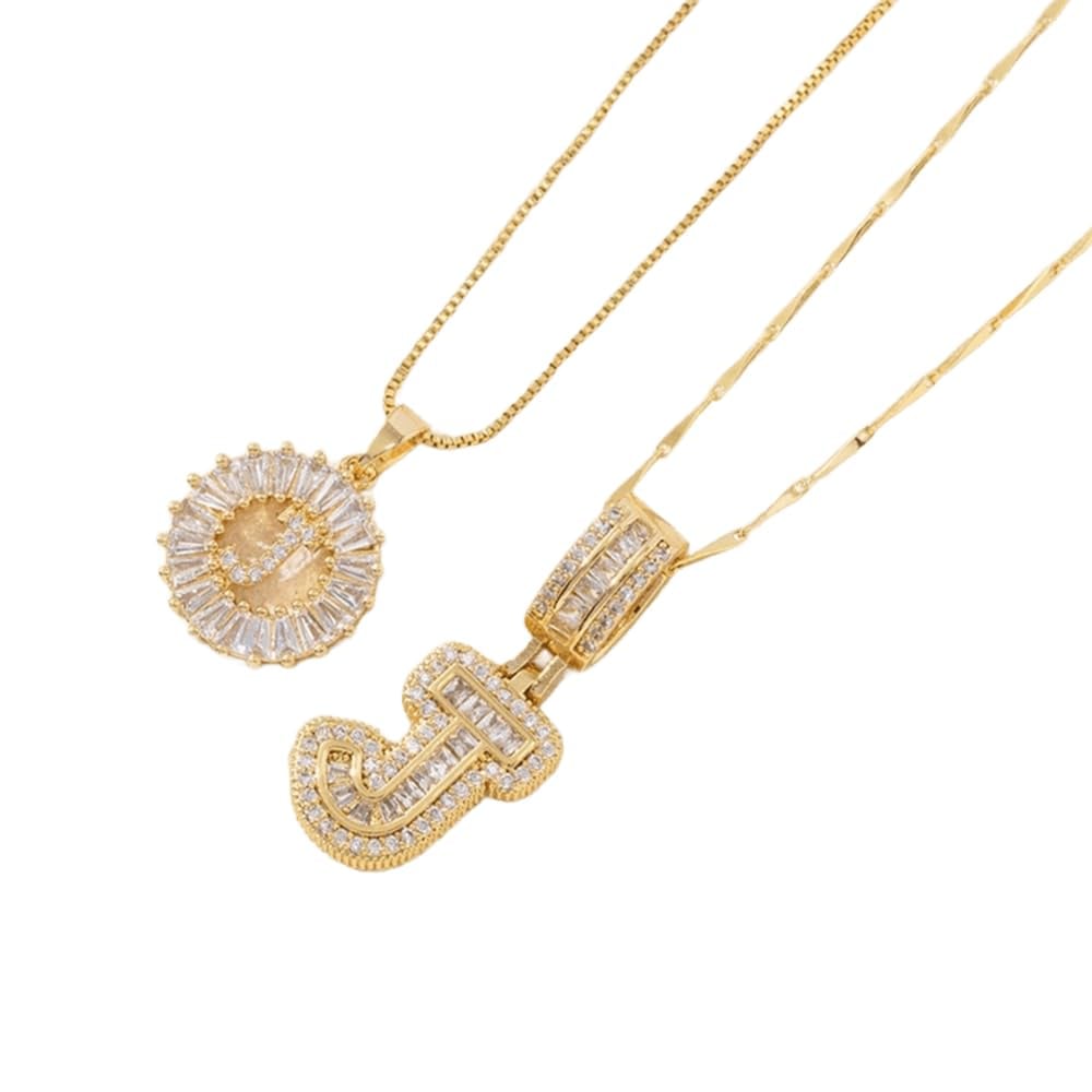 2 Pack - Initial Letter Pendant Necklaces with zircon stones for women fashion jewelry for parties birthdays valentine's day gift