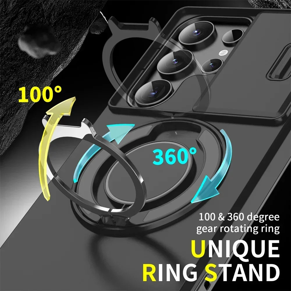New Slide Camera Protection Magnetic Stand Phone Case for Samsung S25 ~ S21 Ultra