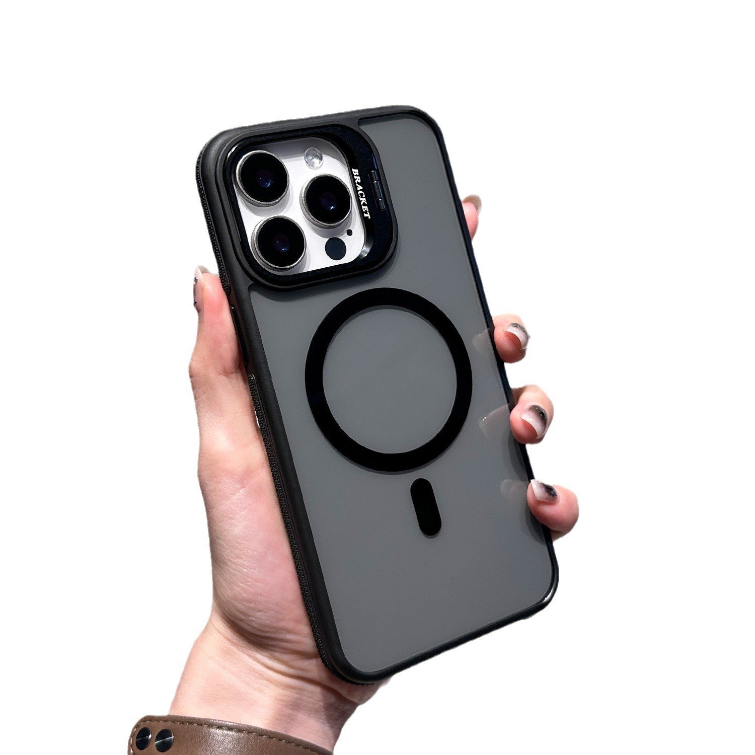 Magnetic Invisible Lens Holder Side Anti-slip Strips Phone Case For iPhone 16/15/14/13/12 Series