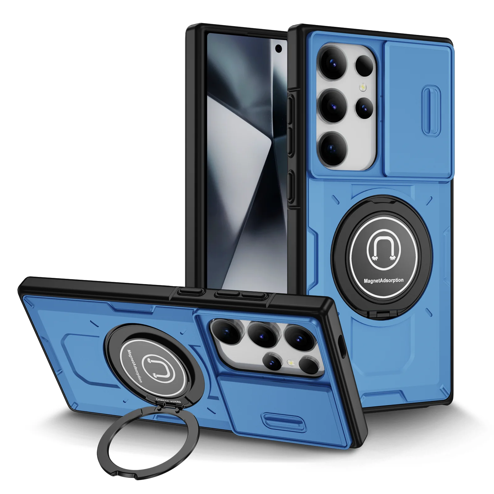 Samsung Galaxy S24 S23 Plus Ultra S22 Case Matte Skin-Friendly Magnetic Rotating Ring Holder Sliding Window Lens Back Cover