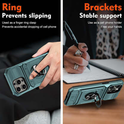 Card Holder & 360° Magnetic Ring Stand Shockproof Phone Case for iPhone 16 ~ 13 series