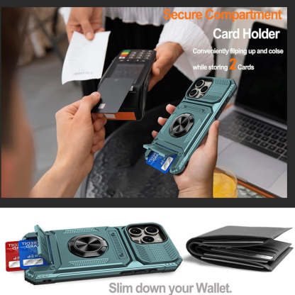 Card Holder & 360° Magnetic Ring Stand Shockproof Phone Case for iPhone 16 ~ 13 series