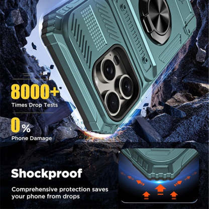 Card Holder & 360° Magnetic Ring Stand Shockproof Phone Case for iPhone 16 ~ 13 series