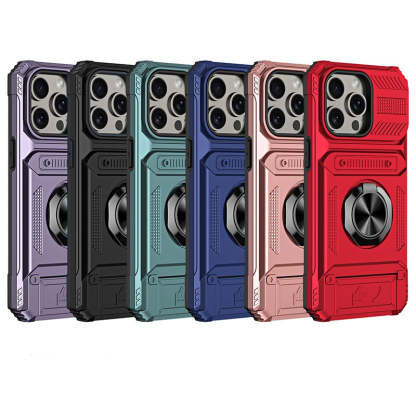 Card Holder & 360° Magnetic Ring Stand Shockproof Phone Case for iPhone 16 ~ 13 series