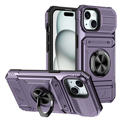 Card Holder & 360° Magnetic Ring Stand Shockproof Phone Case for iPhone 16 ~ 13 series