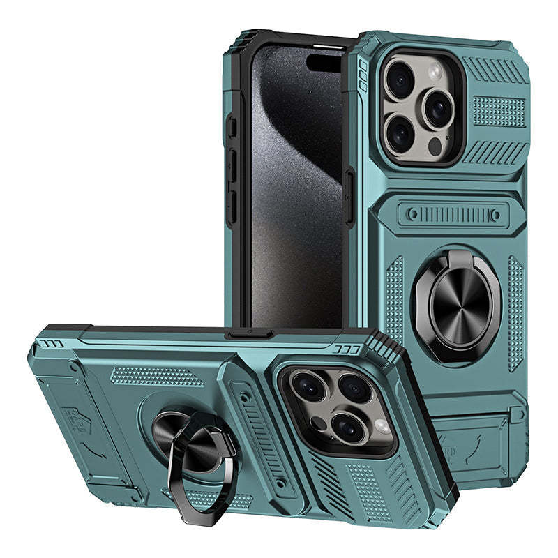 Card Holder & 360° Magnetic Ring Stand Shockproof Phone Case for iPhon