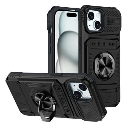 Card Holder & 360° Magnetic Ring Stand Shockproof Phone Case for iPhone 16 ~ 13 series