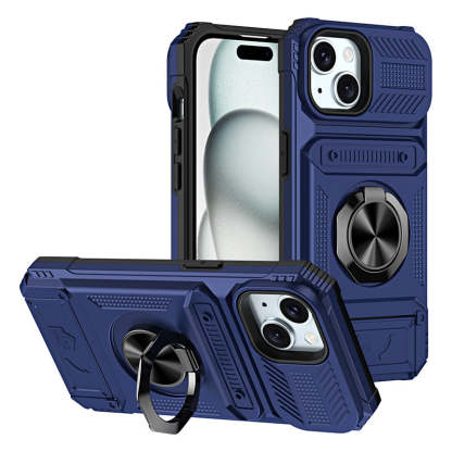 Card Holder & 360° Magnetic Ring Stand Shockproof Phone Case for iPhone 16 ~ 13 series