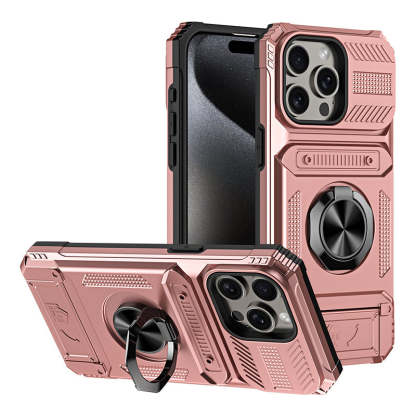 Card Holder & 360° Magnetic Ring Stand Shockproof Phone Case for iPhone 16 ~ 13 series