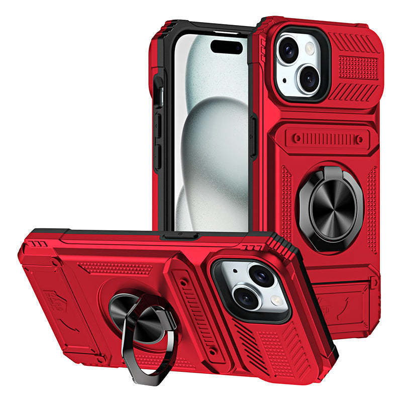 Card Holder & 360° Magnetic Ring Stand Shockproof Phone Case for iPhone 16 ~ 13 series