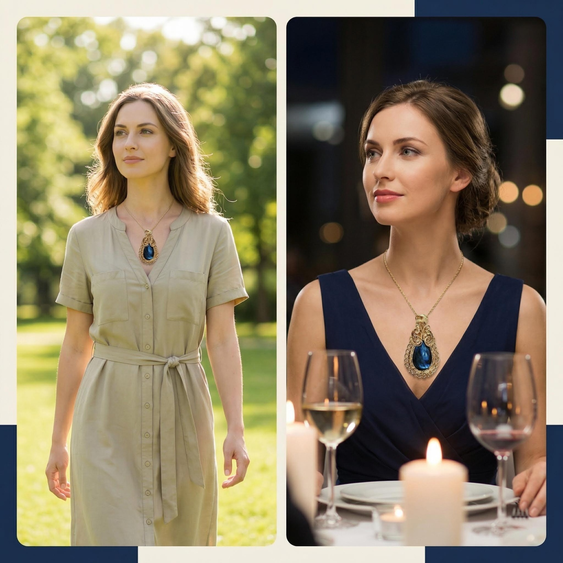 Hand-Wrapped Gold-Plated Copper Wire and Deep Blue Labradorite Pendant - Unique Artisan Craft