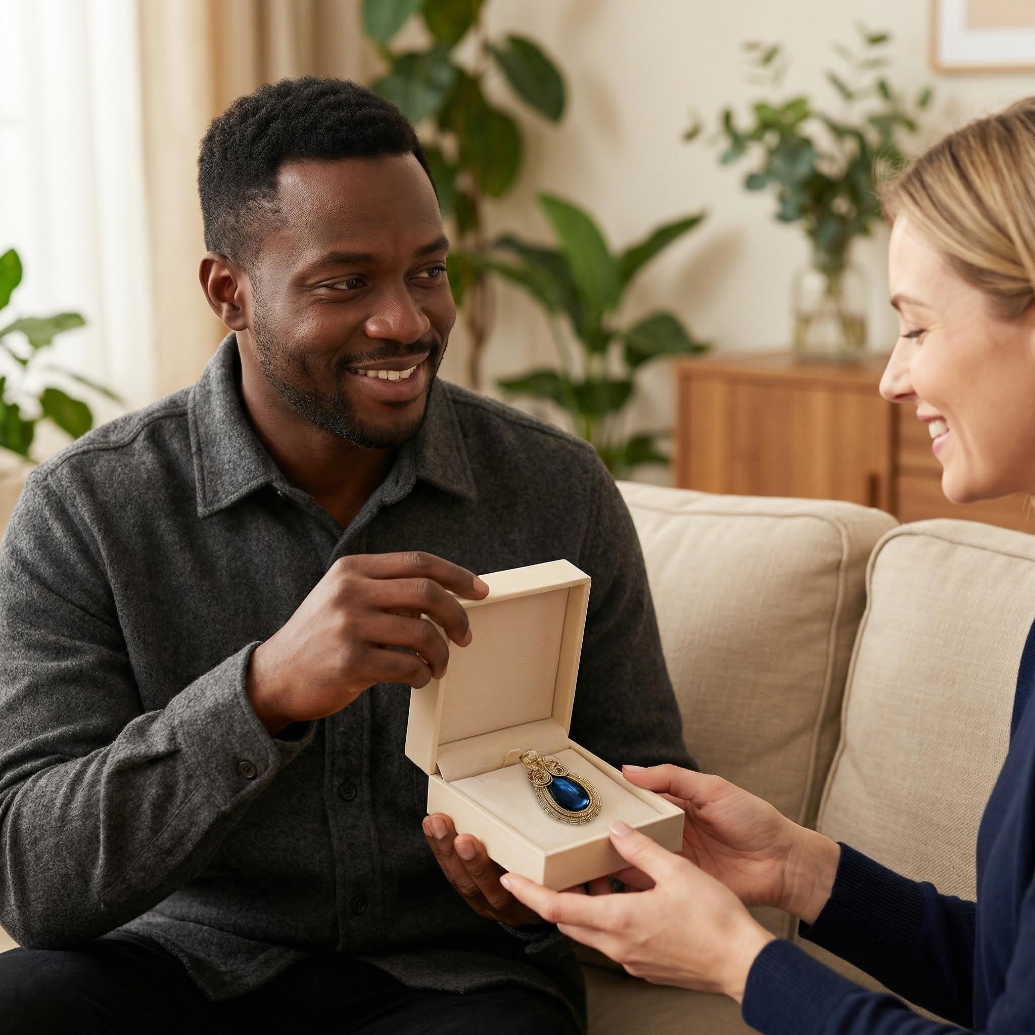 Hand-Wrapped Gold-Plated Copper Wire and Deep Blue Labradorite Pendant - Unique Artisan Craft