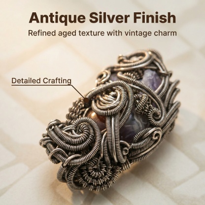 Antique Silver Filigree Wire Wrapped Crystal Pendant - Vintage Floral Elegance