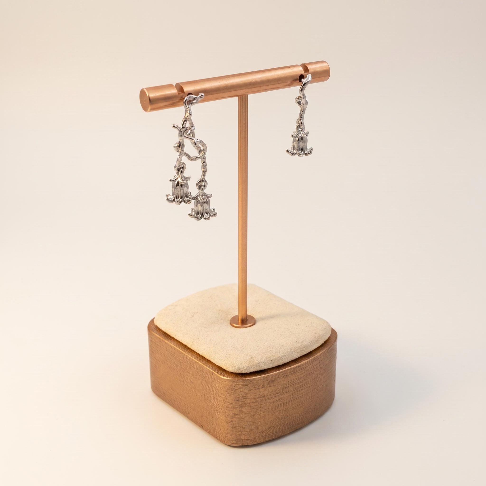Silver-Tone Bellflower Branch Dangle Earrings