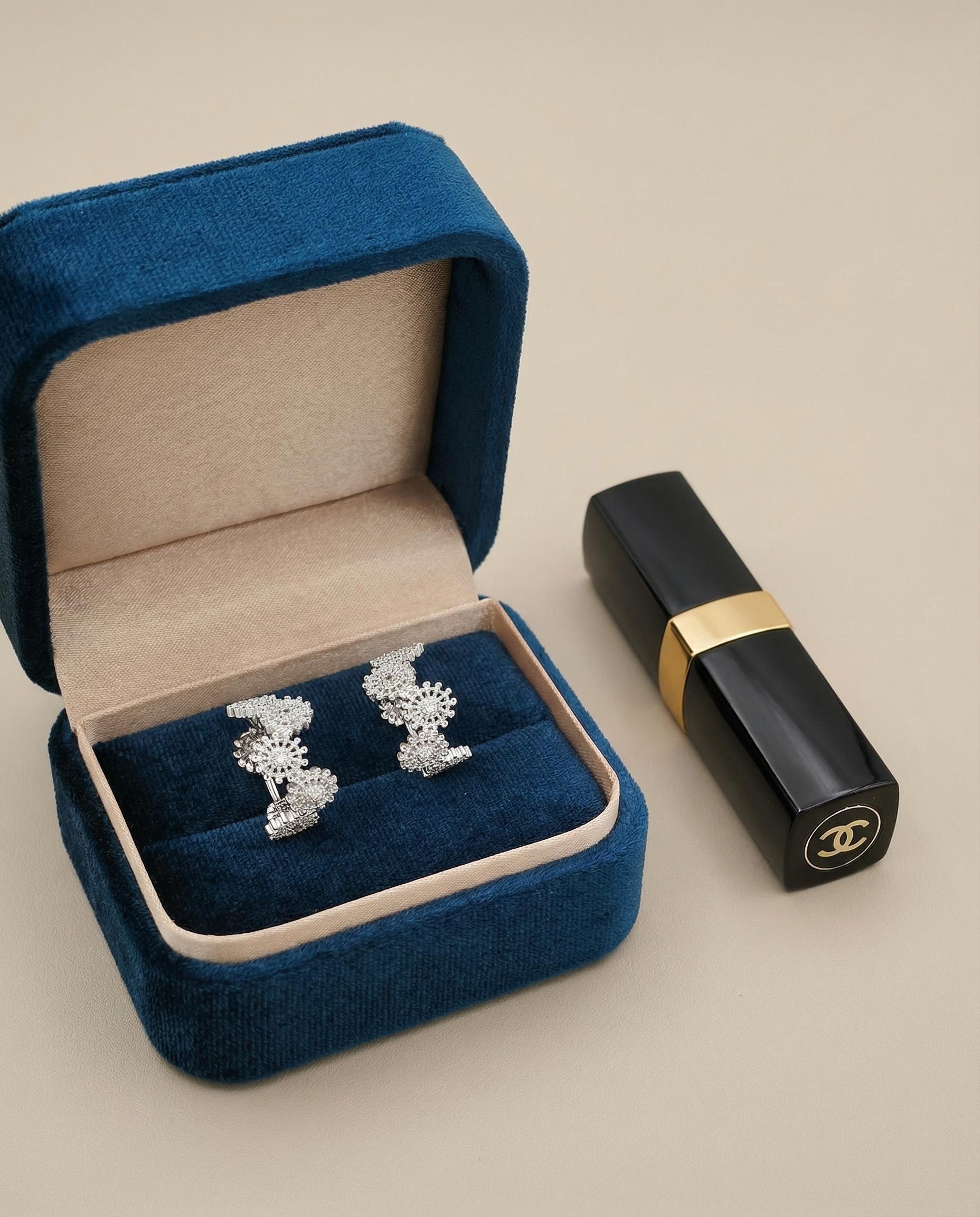 “Milky Way” Micro-Paved Diamond Wave Stud Earrings – Sterling Silver