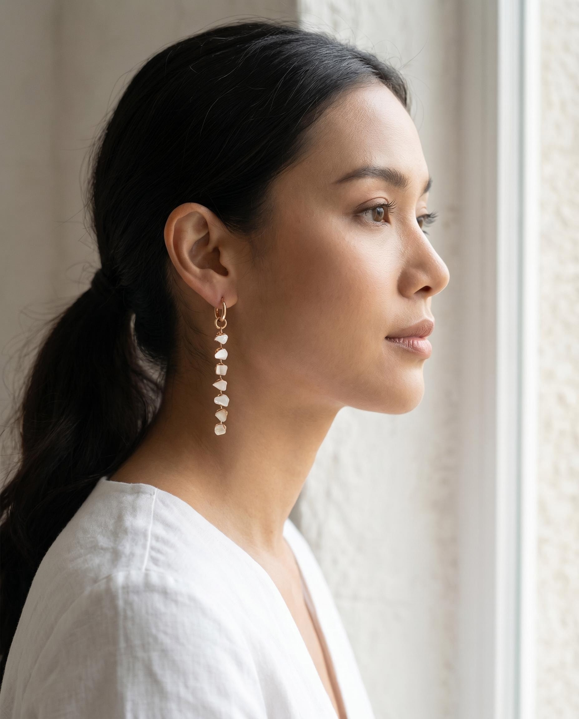 Gold-Tone Pearl-Like Chain Drop Earrings