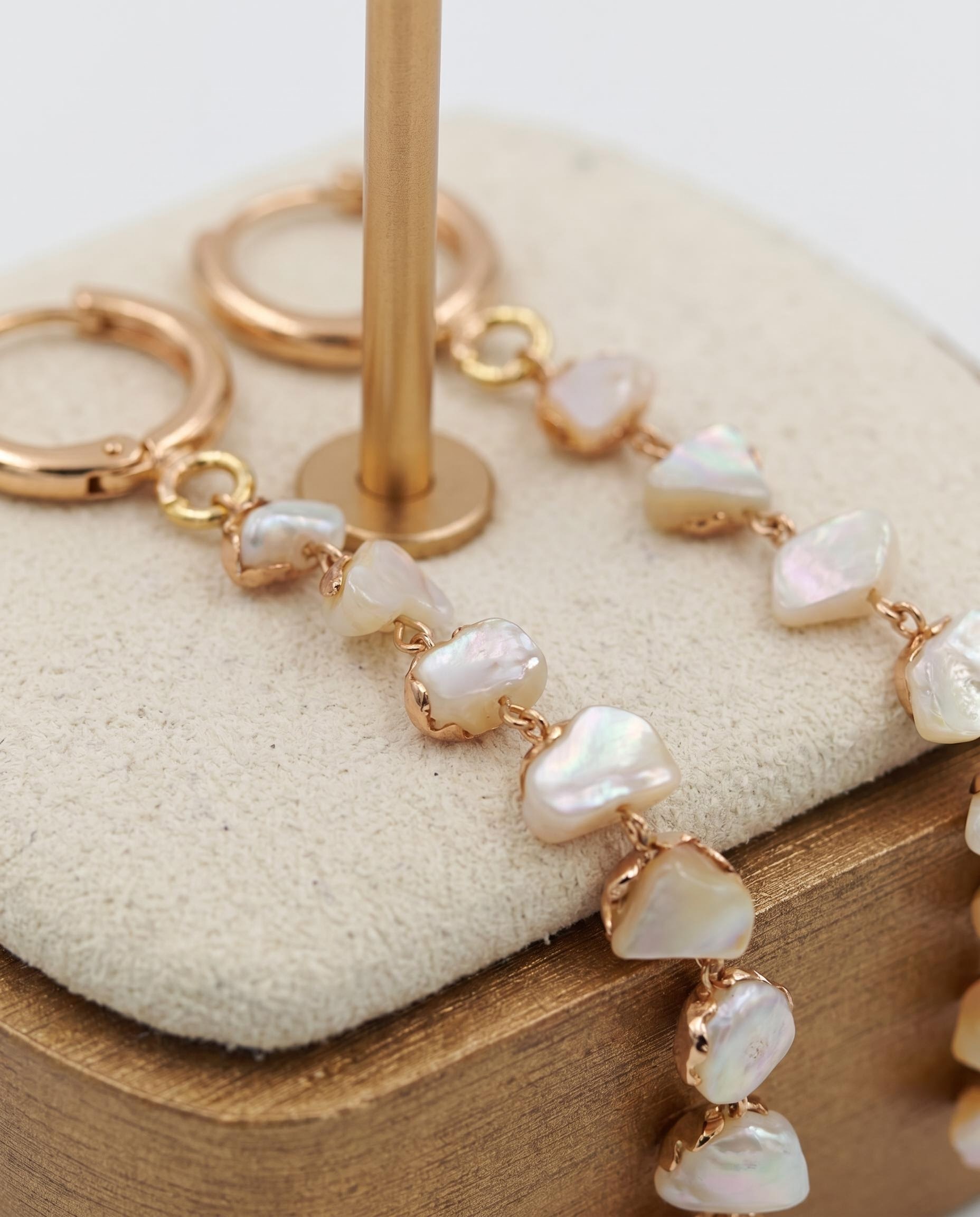 Gold-Tone Pearl-Like Chain Drop Earrings
