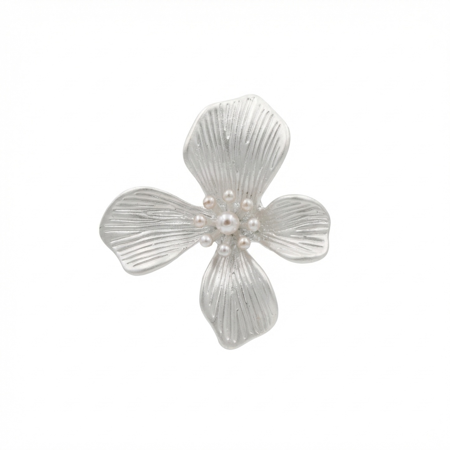 Textured Petal Stud Earrings with Seed Pearls – Minimalist Silver Floral