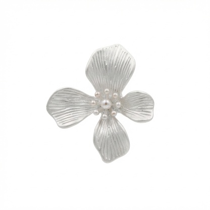 Textured Petal Stud Earrings with Seed Pearls – Minimalist Silver Floral