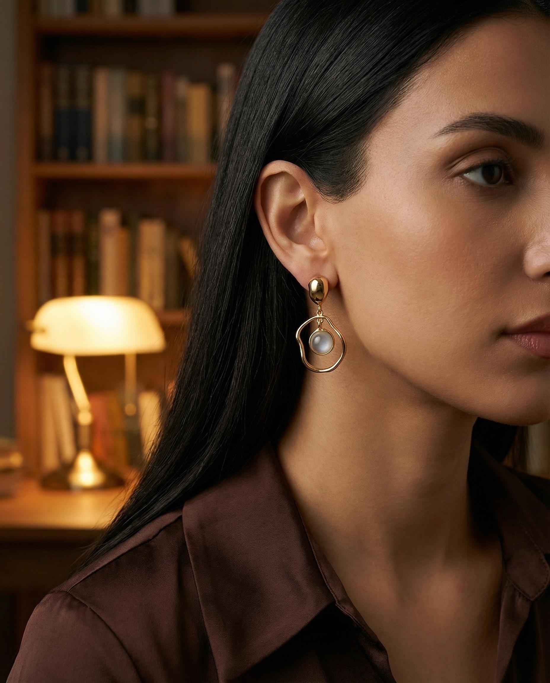 Handcrafted Moonstone Pendant in Textured Gold Frame – Unique Artisan Jewelry