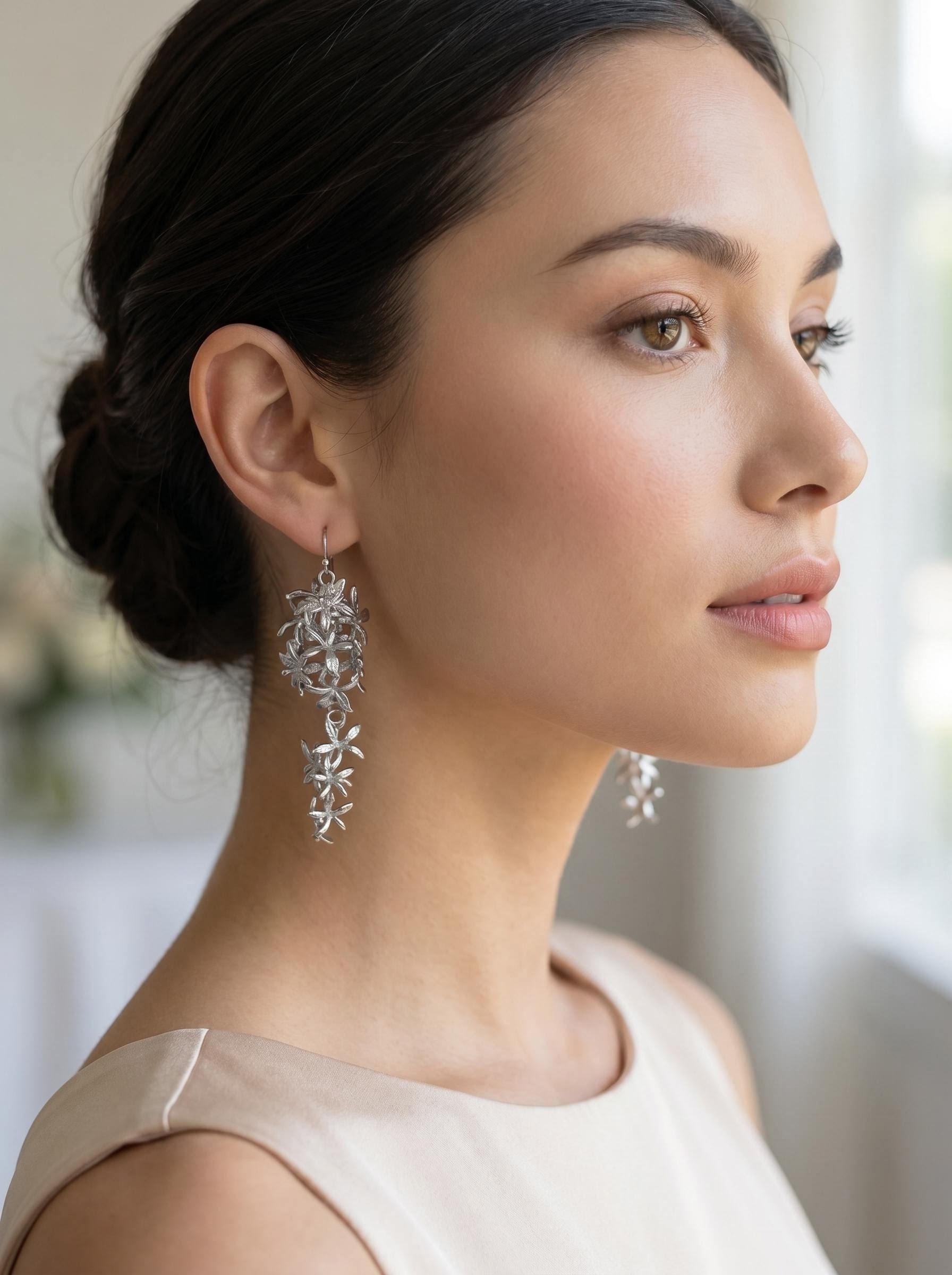 Silver-Tone Floral Vine Statement Drop Earrings