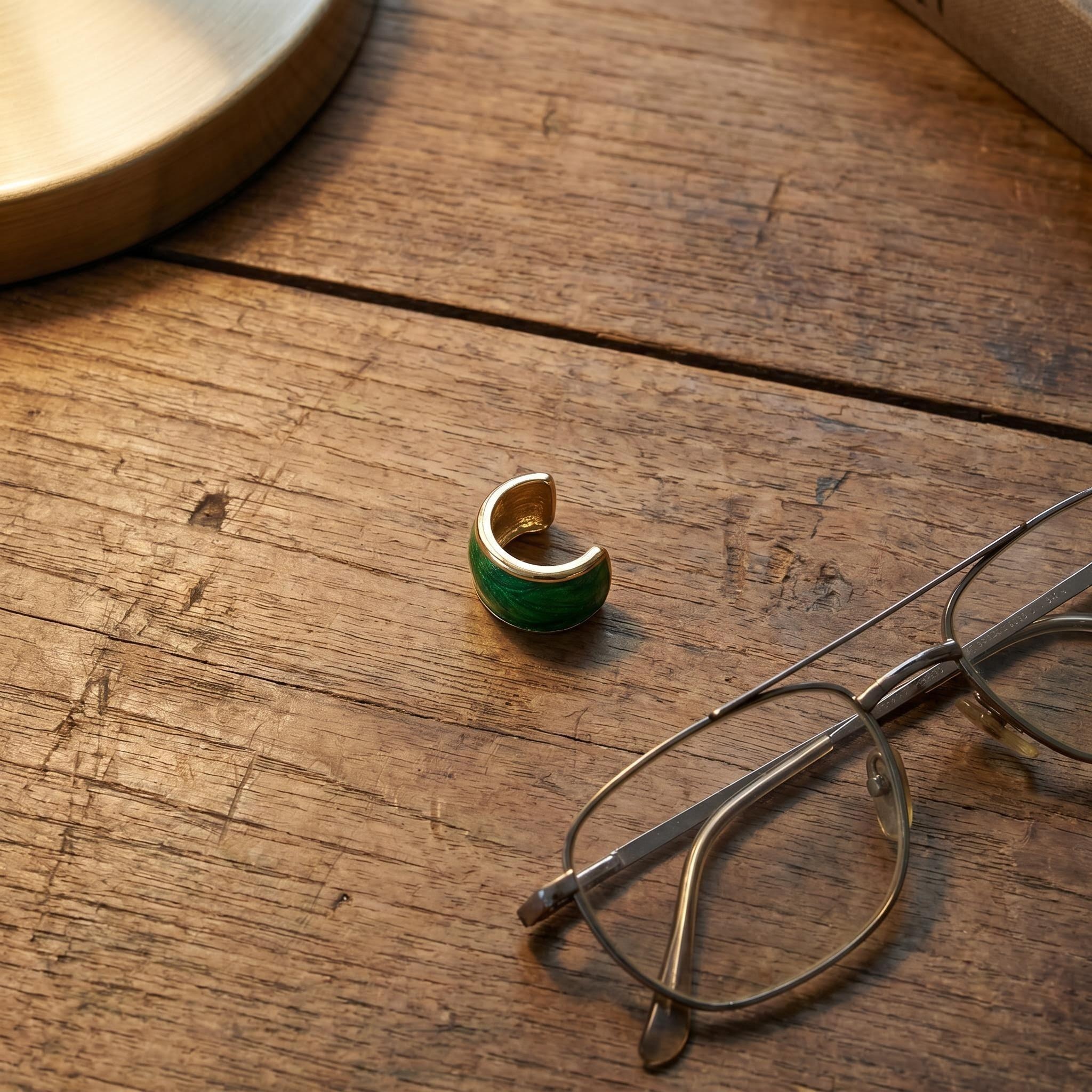 The "Stillness" Rectangular Seal – Green Enamel & Diamond Studs