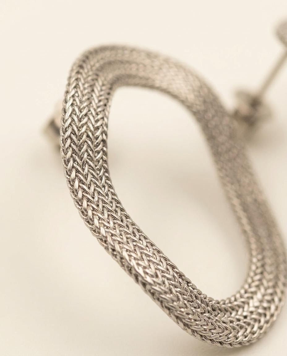 Silver-Tone Woven Oval Stud Earrings