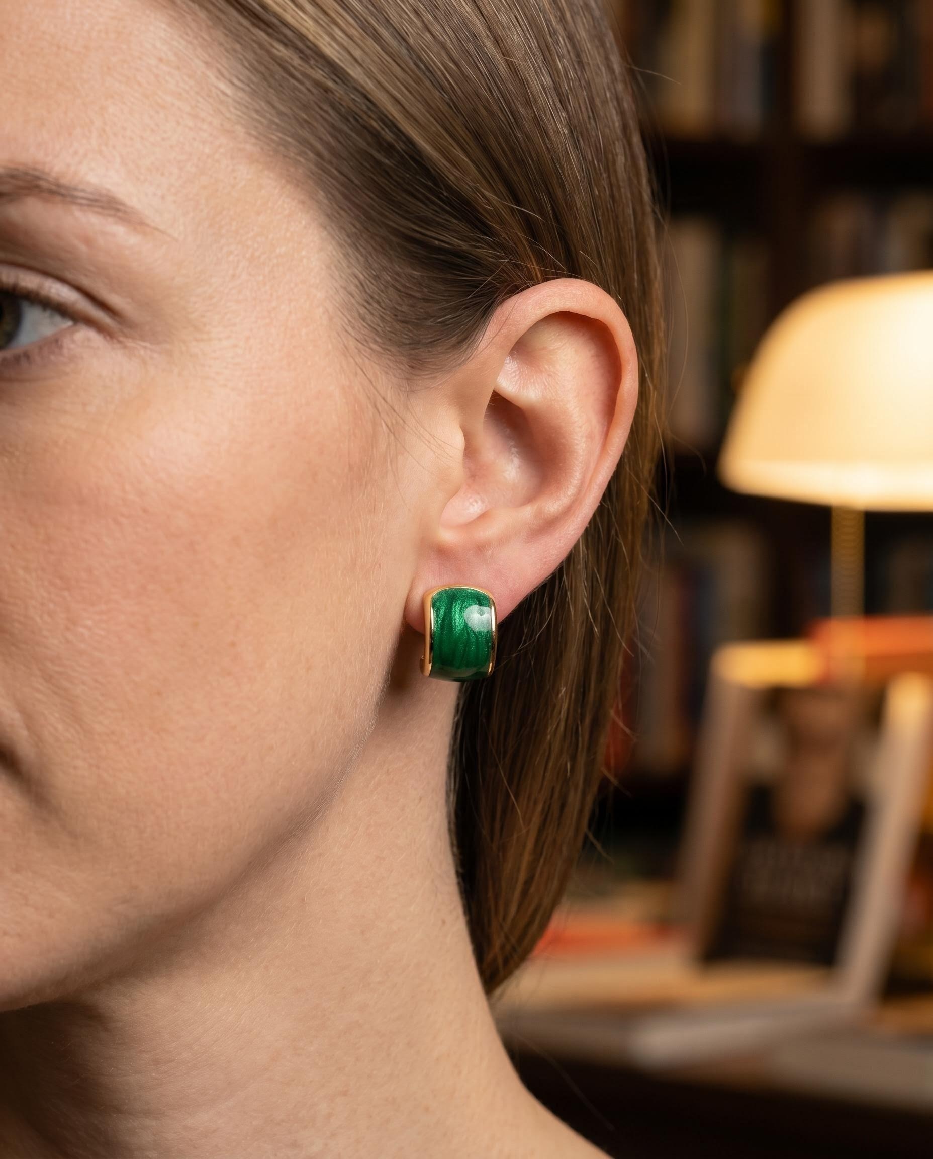The "Stillness" Rectangular Seal – Green Enamel & Diamond Studs