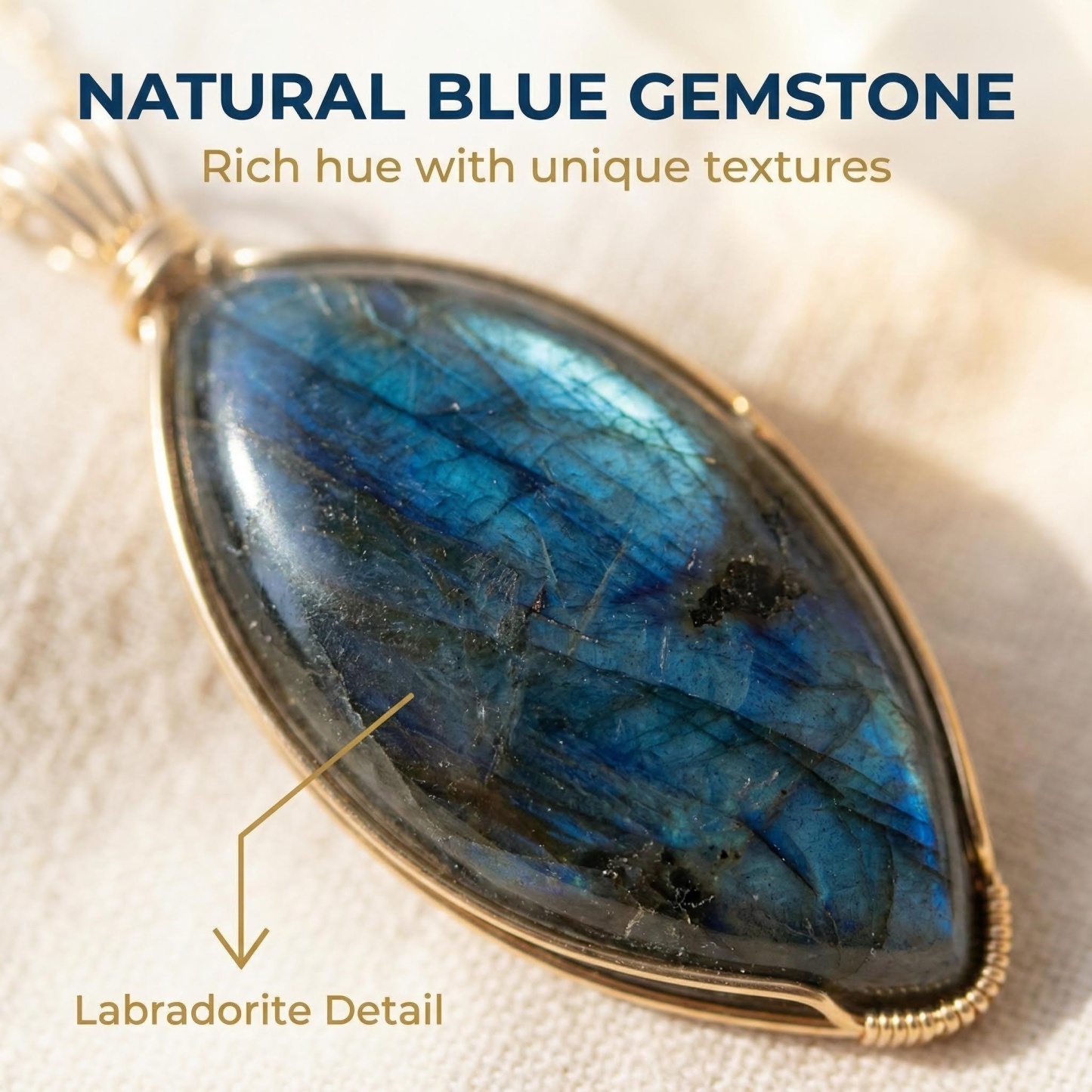 Hand-Wrapped Gold-Plated Copper Wire and Deep Blue Labradorite Pendant - Unique Artisan Craft