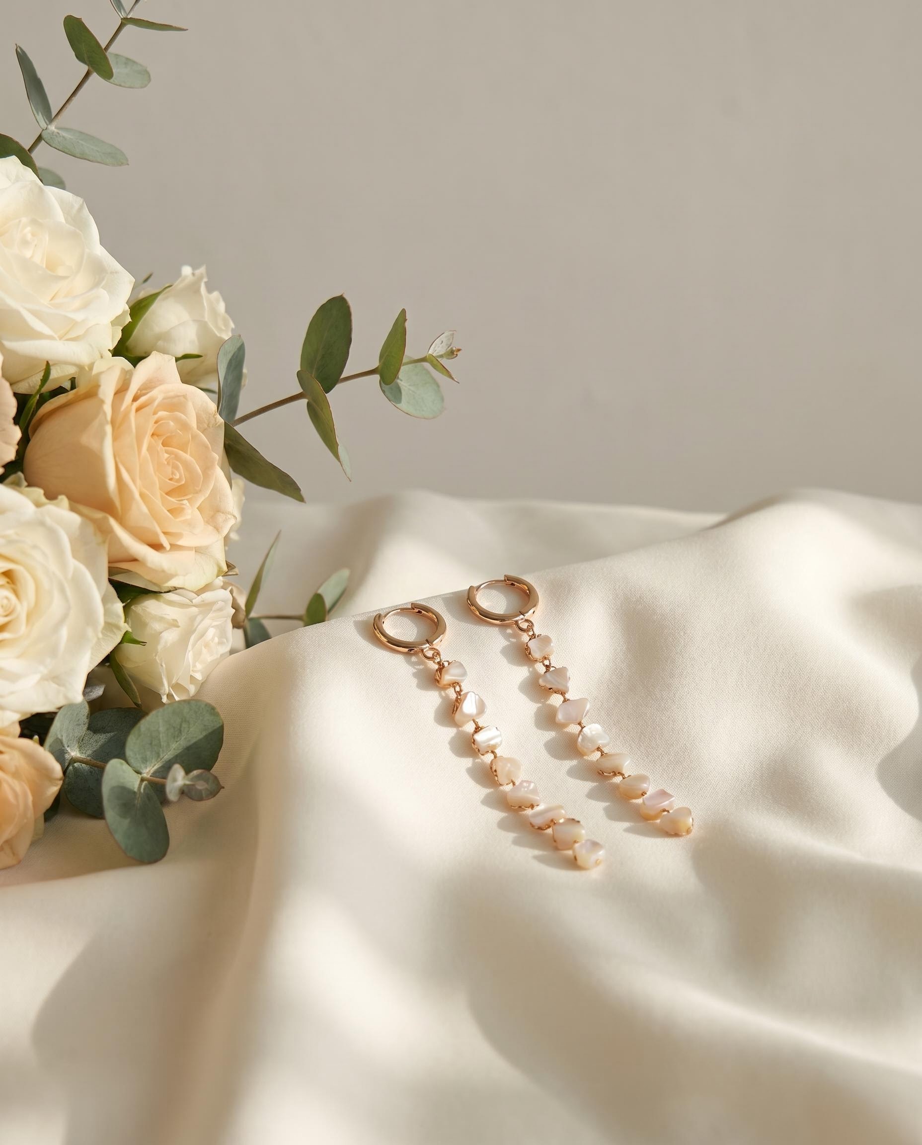 Gold-Tone Pearl-Like Chain Drop Earrings