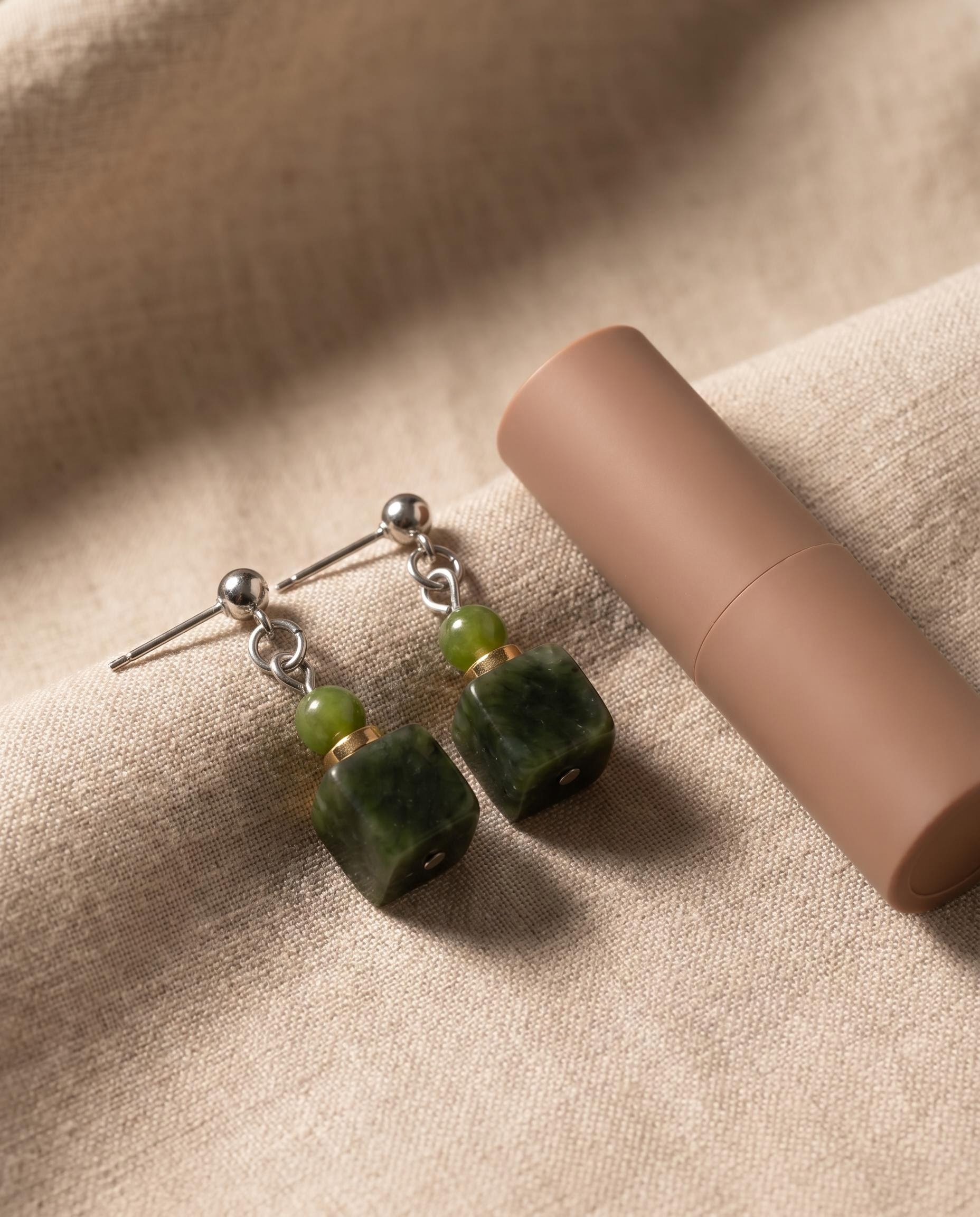 Silver-Tone Green Stone-Like Drop Earrings