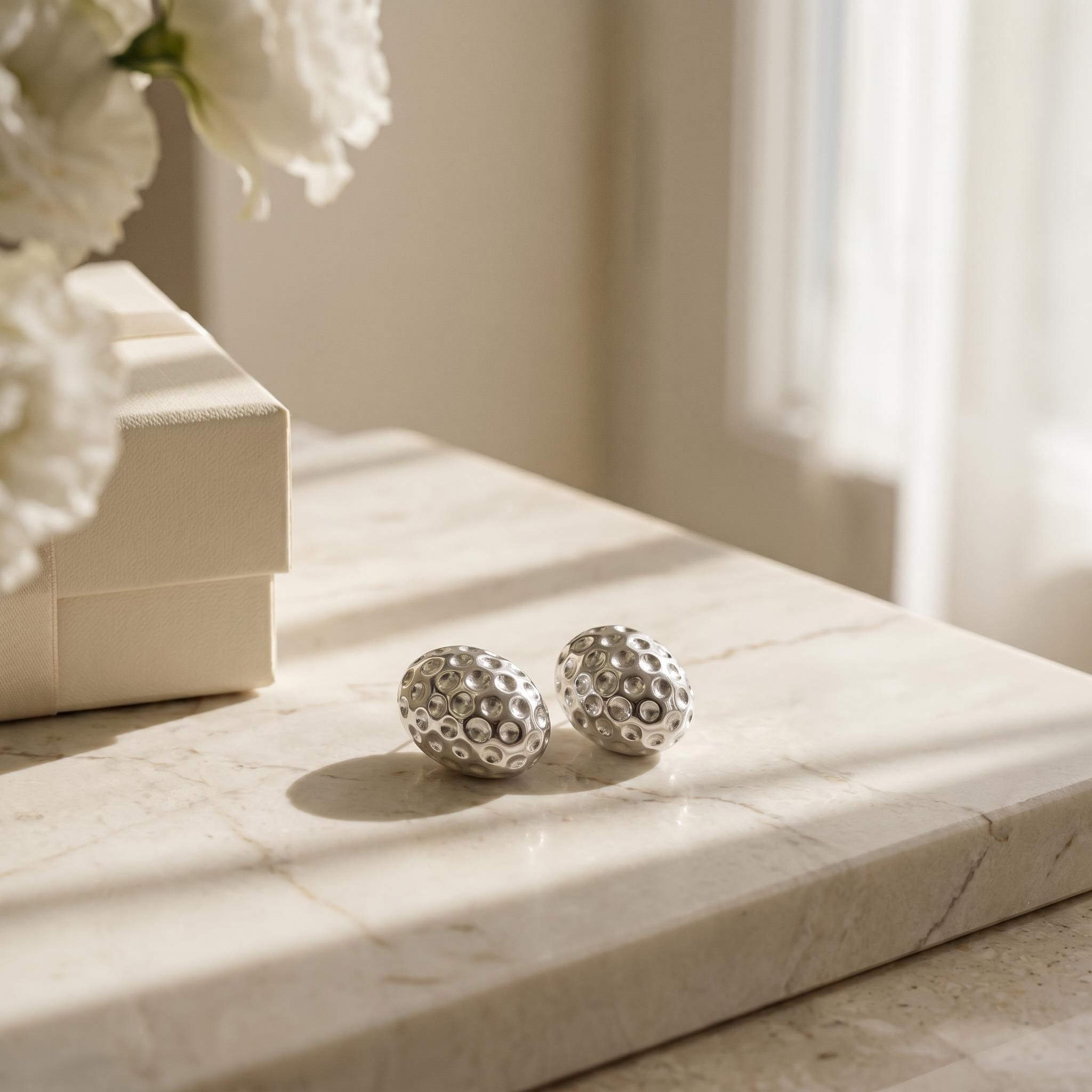 Silver-Tone Hammered Dome Stud Earrings