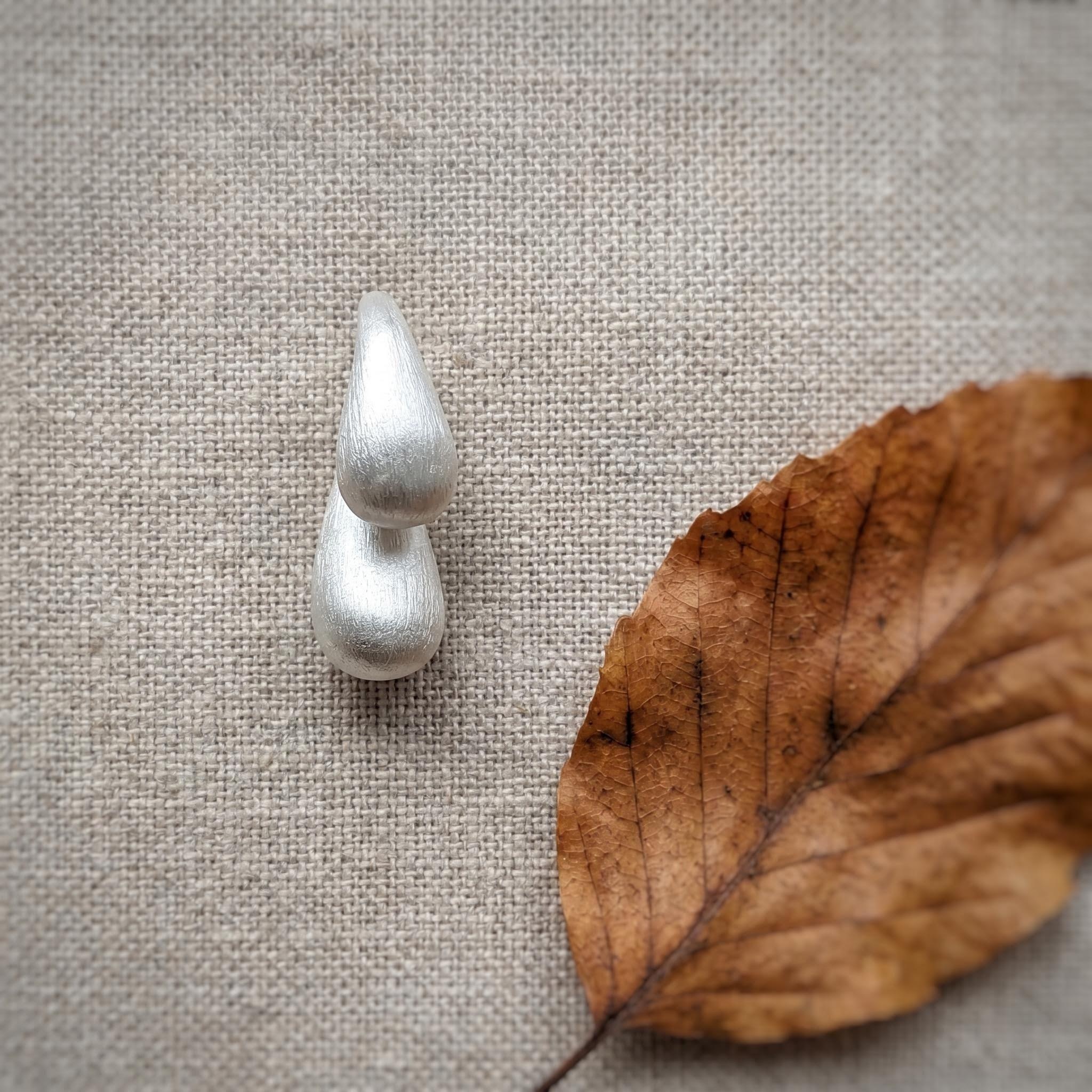 The "Flow" Water Drops – Asymmetric Brushed Silver Studs