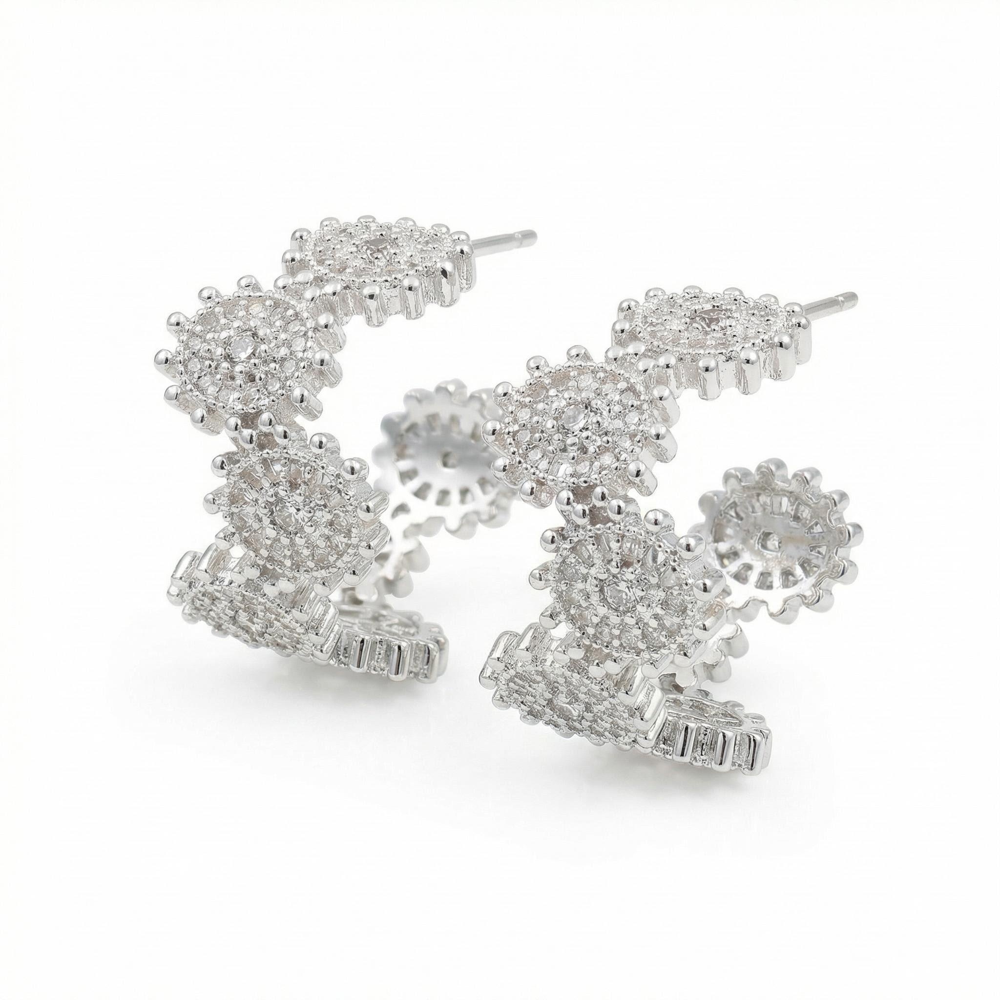 “Milky Way” Micro-Paved Diamond Wave Stud Earrings – Sterling Silver