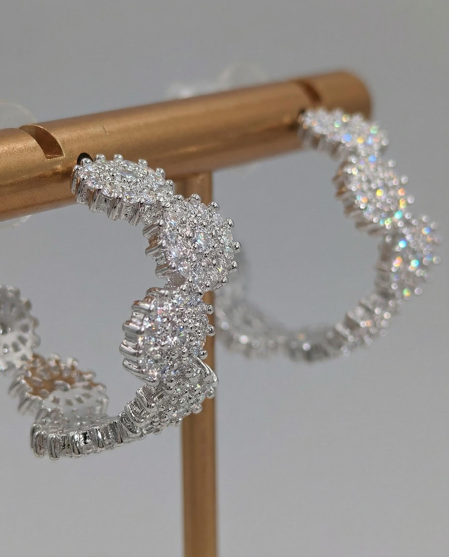 “Milky Way” Micro-Paved Diamond Wave Stud Earrings – Sterling Silver