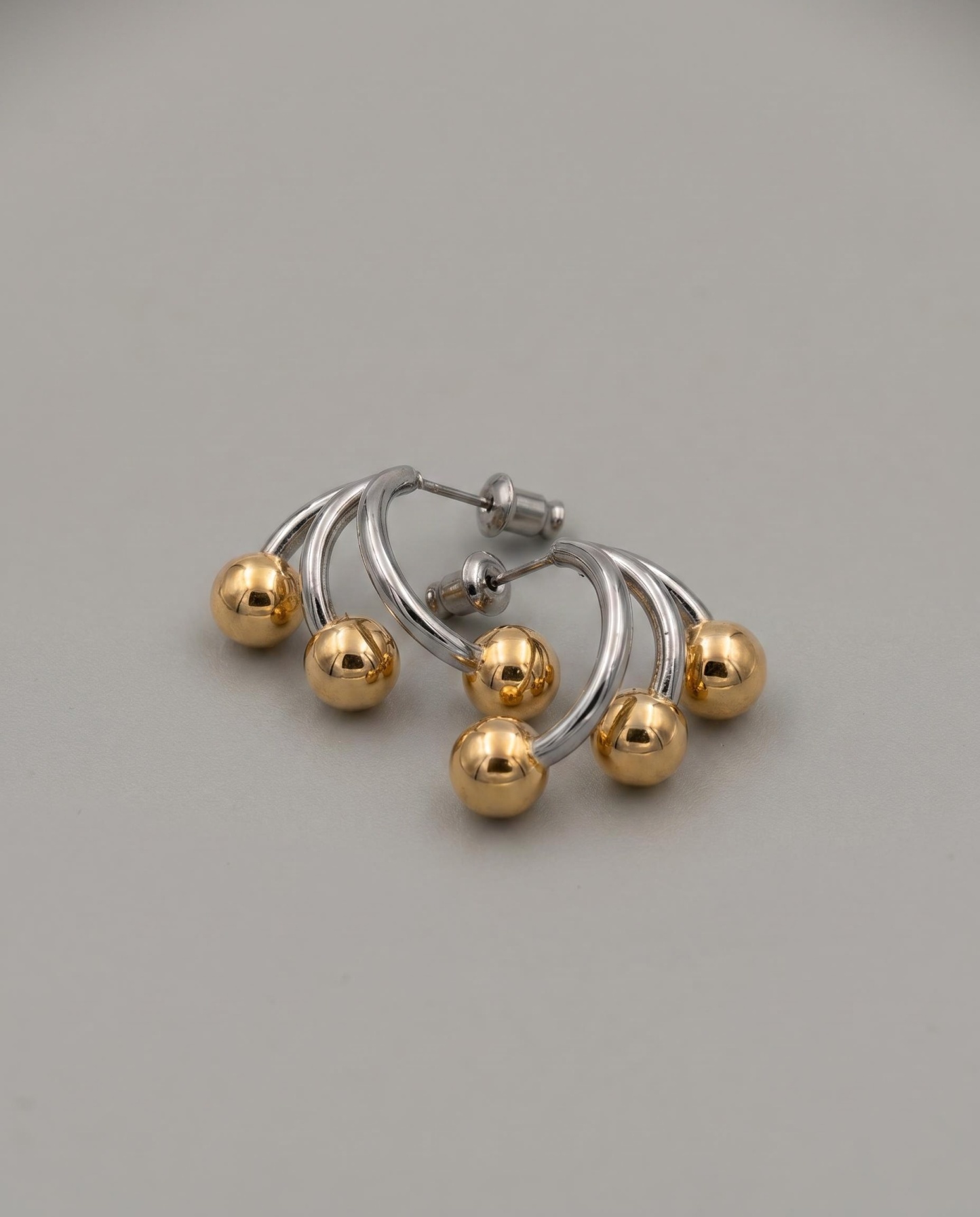 Mixed-Tone Crescent Bead Stud Earrings