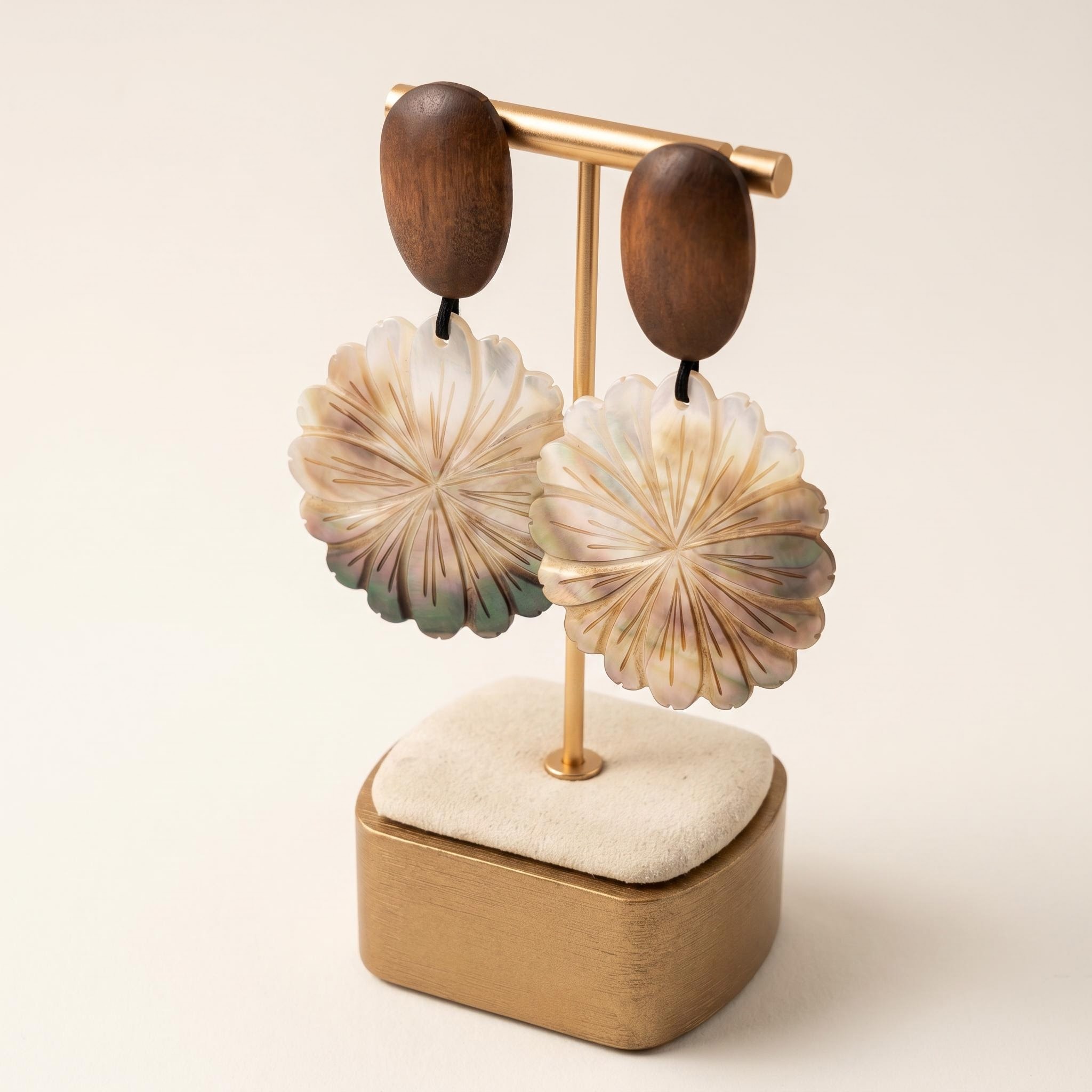 Wood-Like Floral Shell-Inspired Statement Earrings