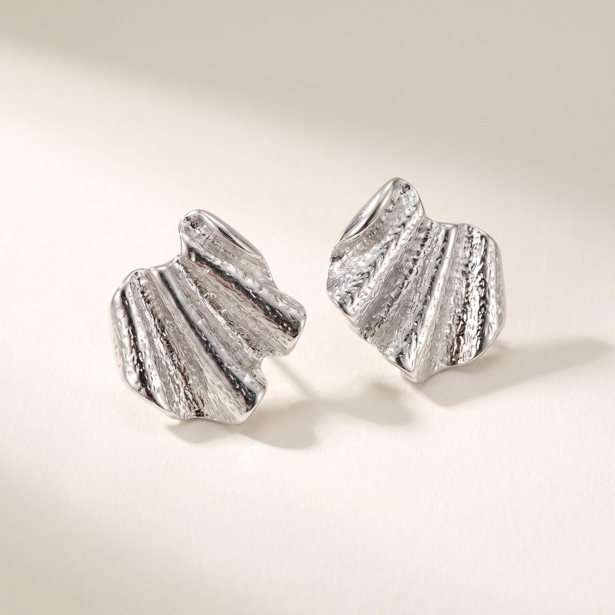 Silver-Tone Textured Shell Stud Earrings
