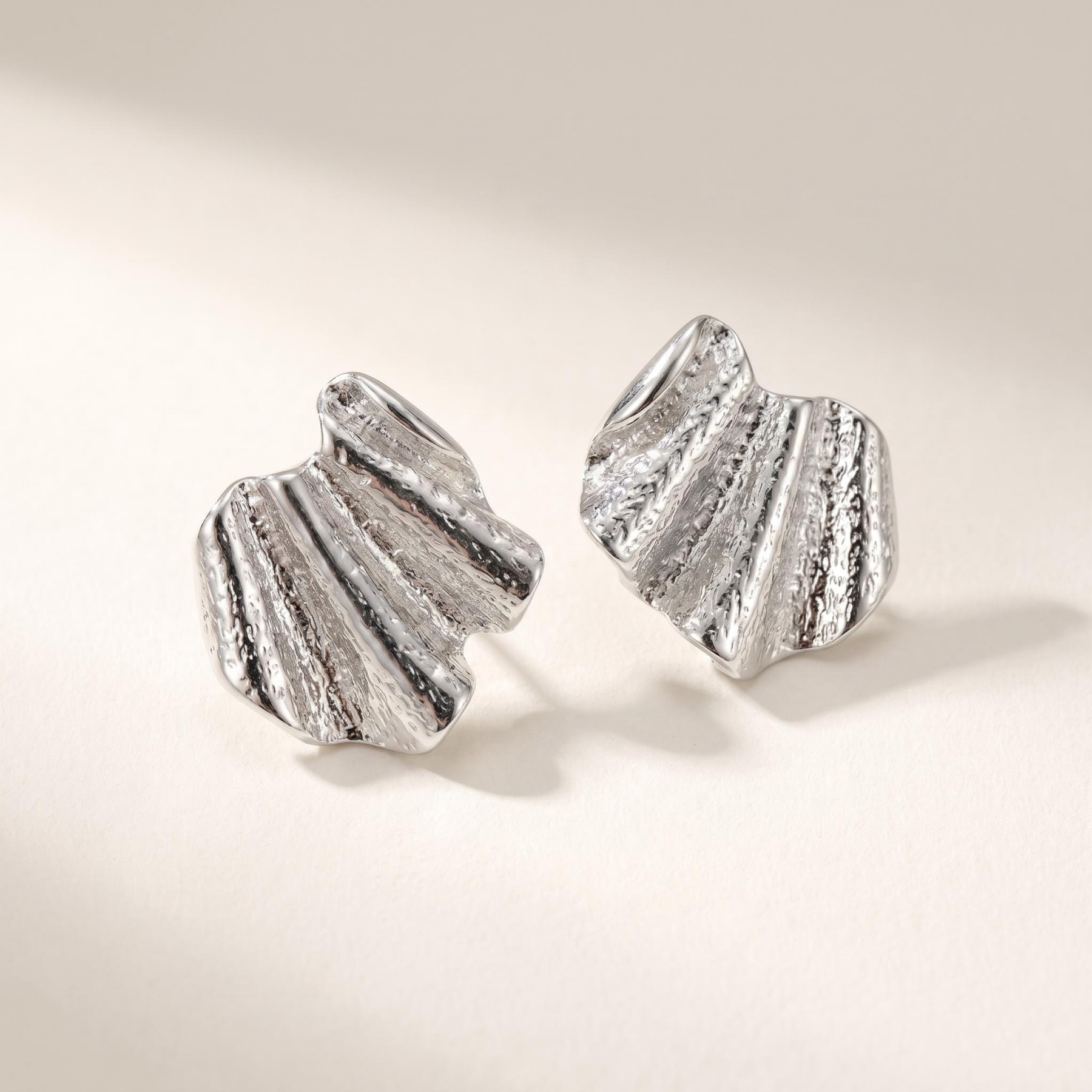 Silver-Tone Textured Shell Stud Earrings