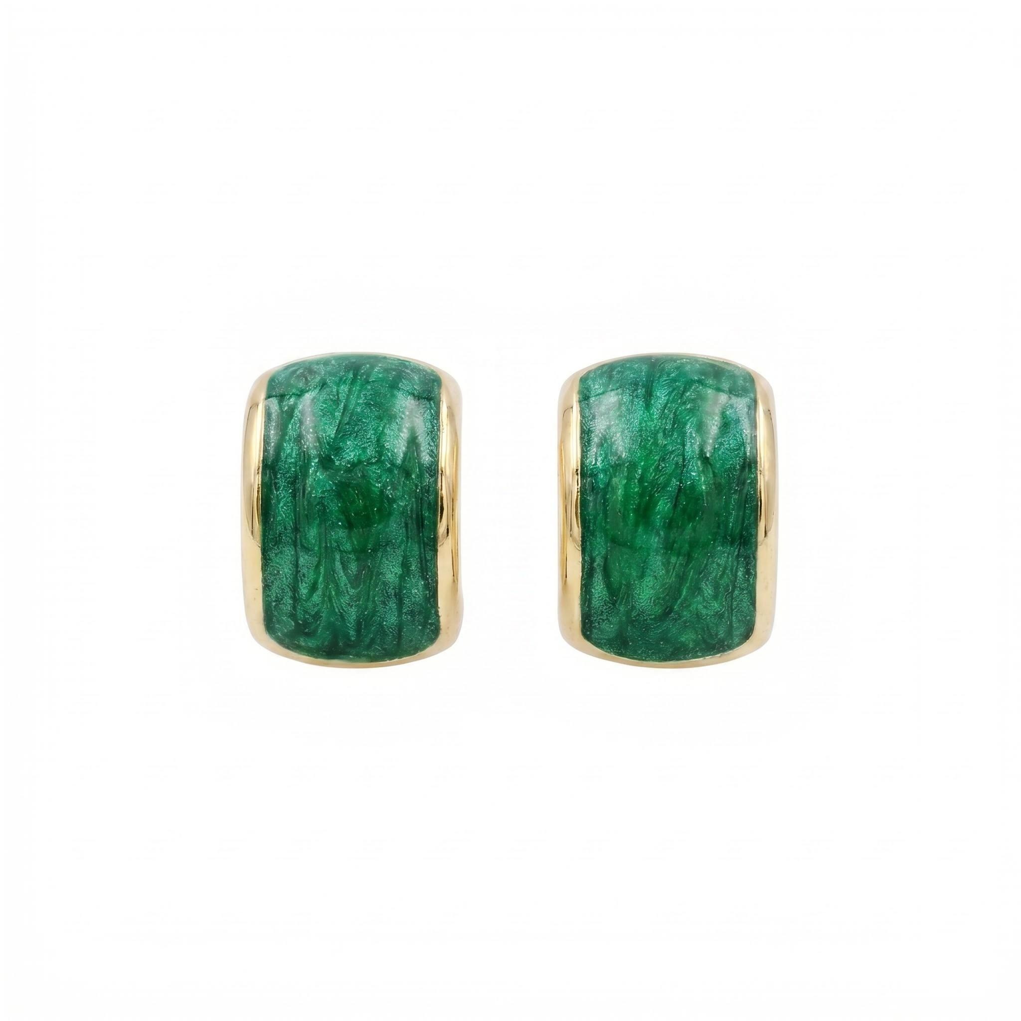The "Stillness" Rectangular Seal – Green Enamel & Diamond Studs