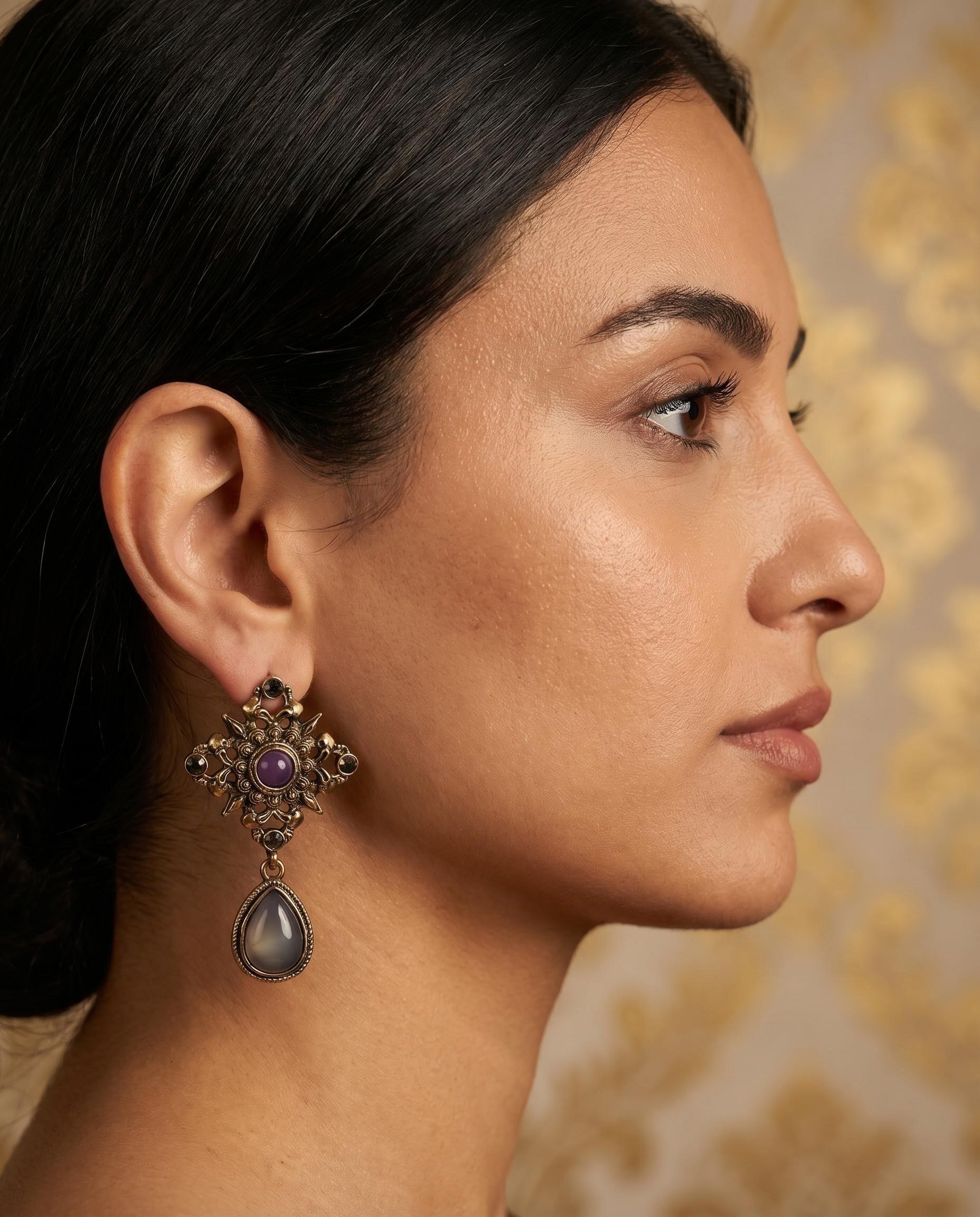 The "Intention" Moonlit Amethyst – Vintage Amethyst & Moonstone Drop Earrings