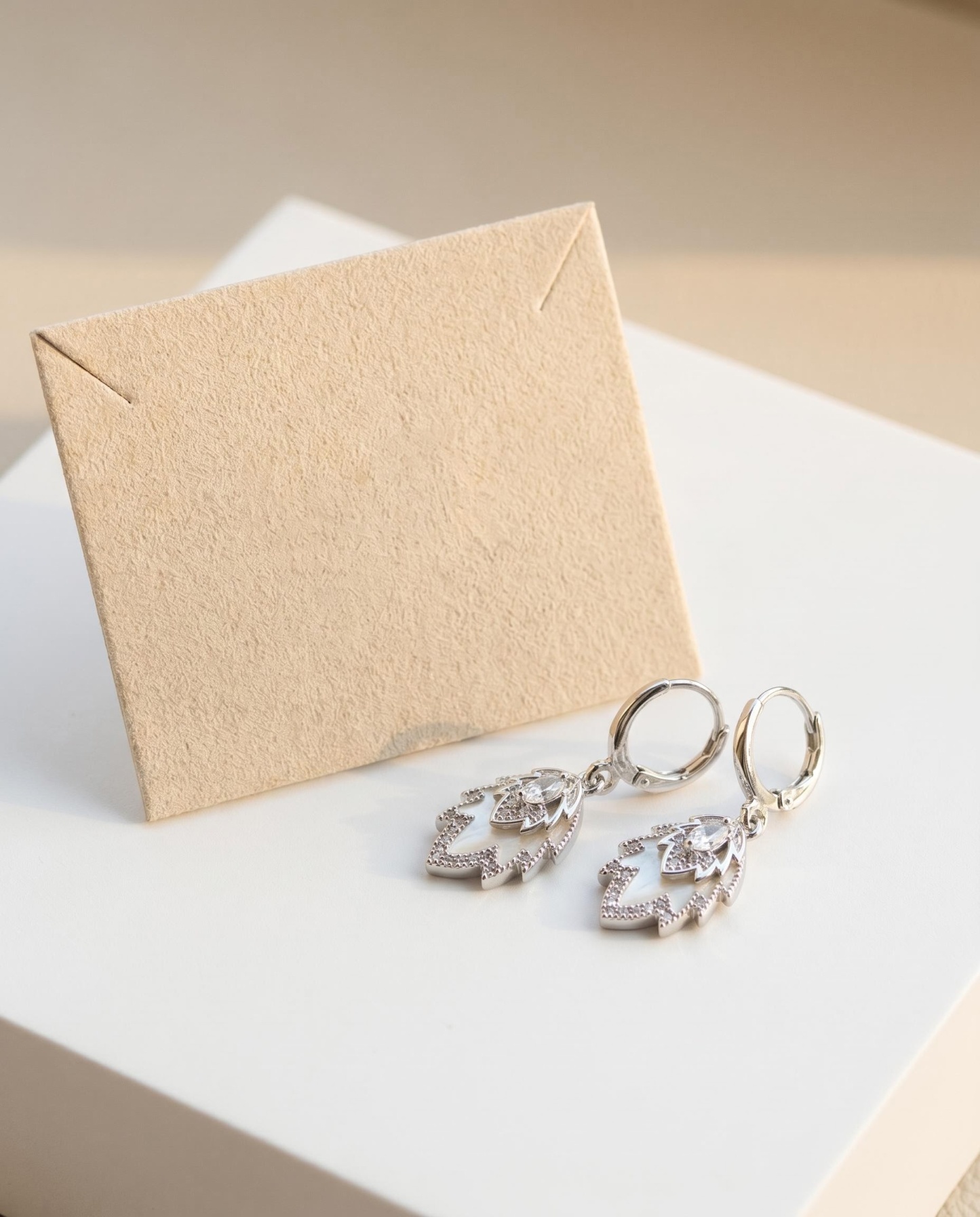 Silver-Tone Mother-of-Pearl-Inspired Leaf Drop Earrings