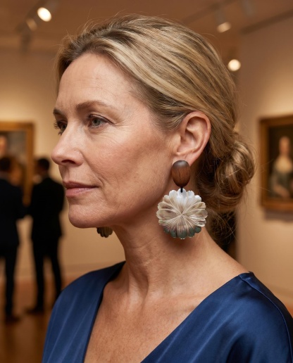 Wood-Like Floral Shell-Inspired Statement Earrings