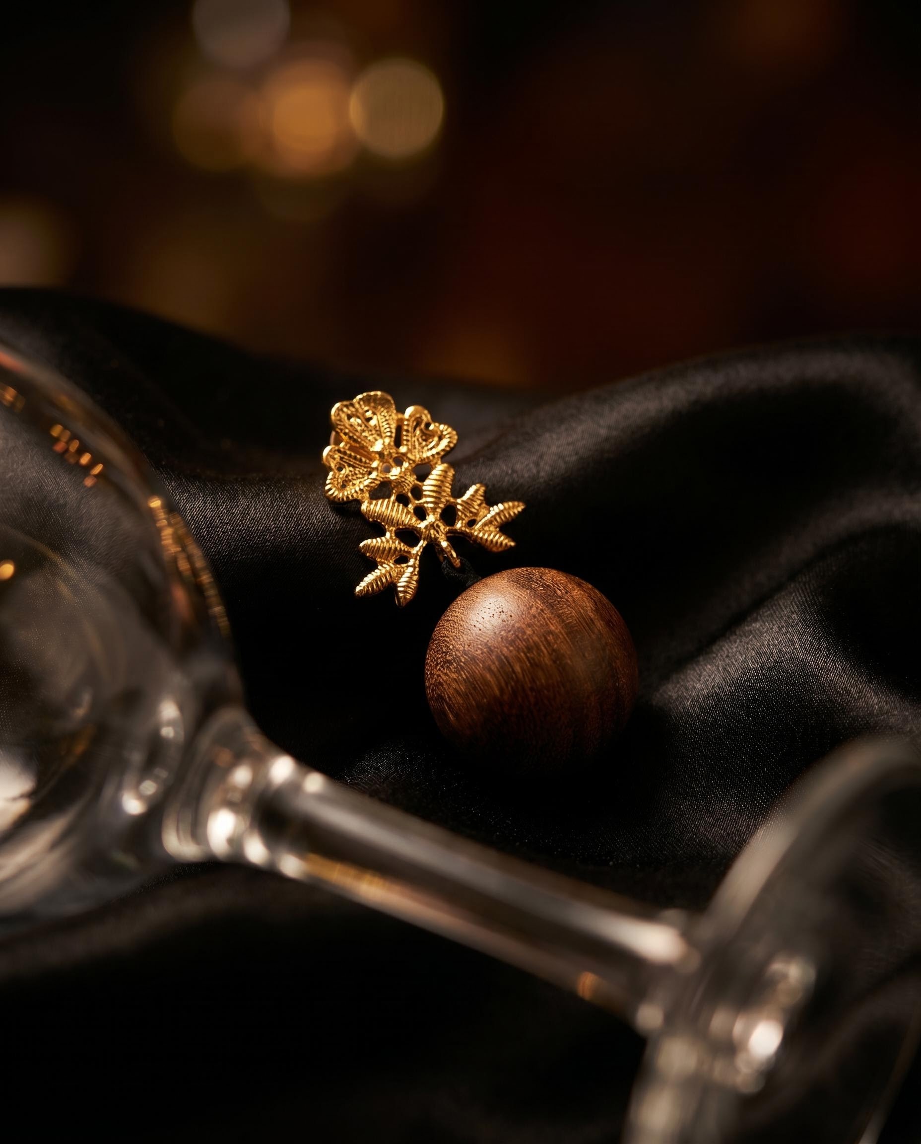 Gold-Tone Floral Wood-Like Bead Statement Earrings